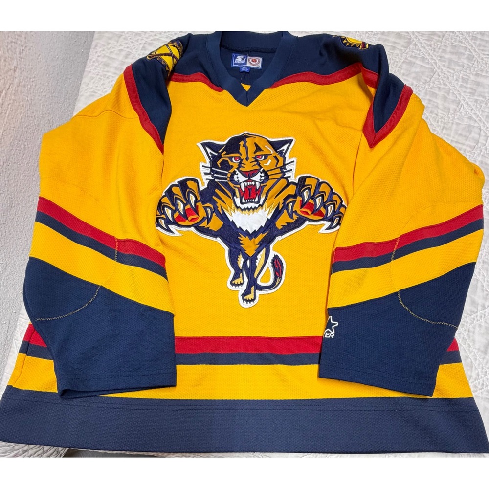 Starter Florida Panthers Hockey Jersey Mens 2XL Yellow Rare 90s Vintage NHL
